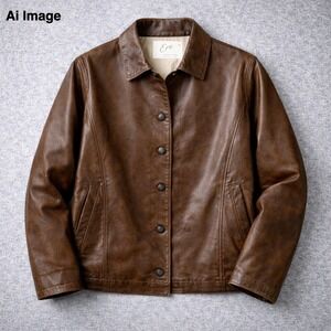 Vintage Ero Brown Leather Jacket Womens Button Front Lined Classic‎ Size 40